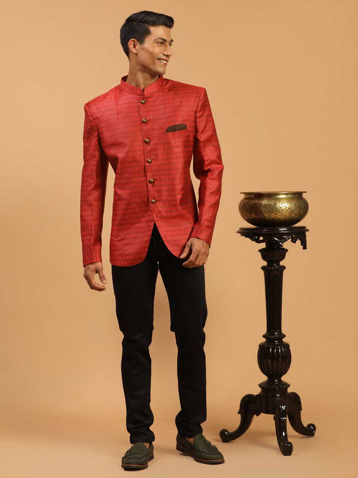 Men's Maroon Silk Blend Woven Jodhpuri