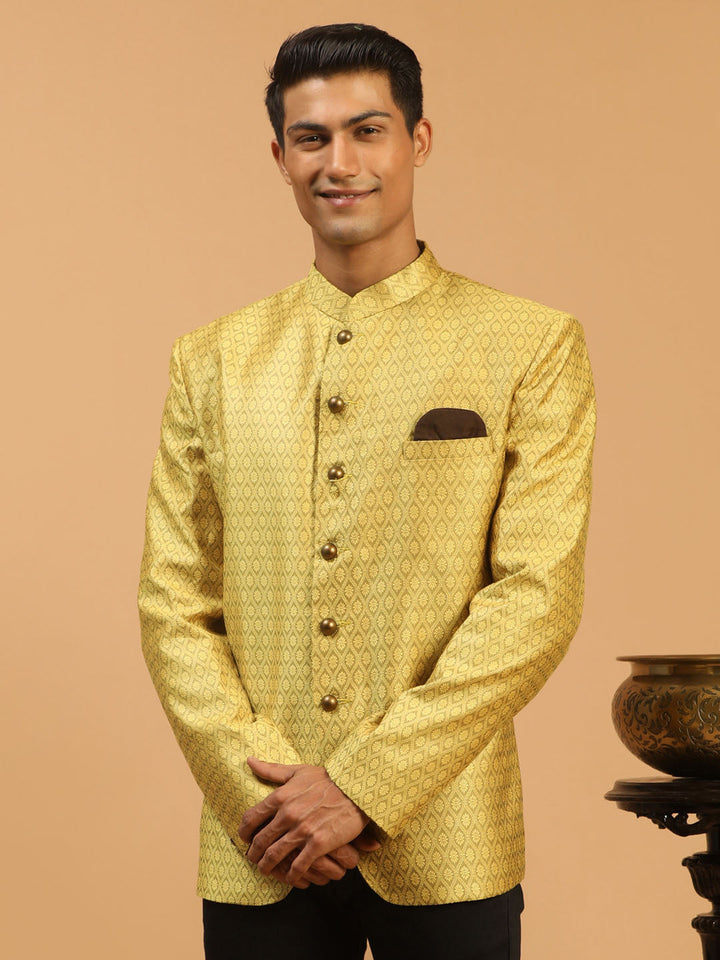 Men's Yellow Silk Blend Woven Jodhpuri