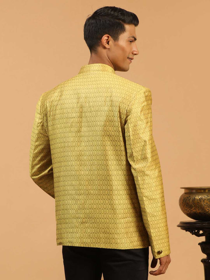 Men's Yellow Silk Blend Woven Jodhpuri