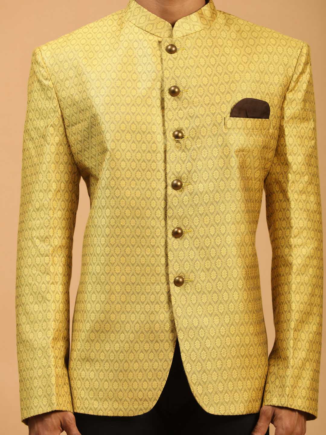 Men's Yellow Silk Blend Woven Jodhpuri