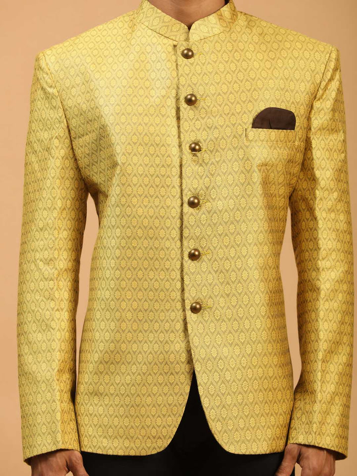 Men's Yellow Silk Blend Woven Jodhpuri