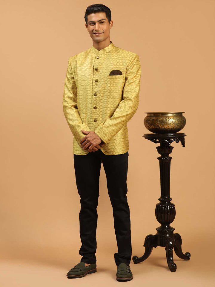 Men's Yellow Silk Blend Woven Jodhpuri