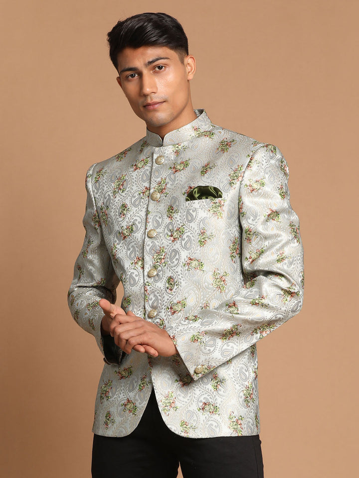 Men's Light Green Woven Jodhpuri