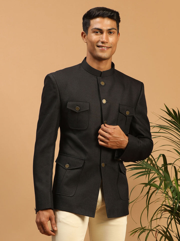 Men's Black Four Pockets Jodhpuri