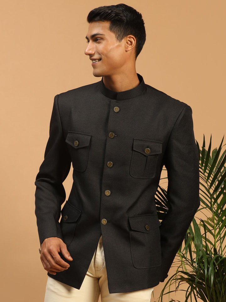 Men's Black Four Pockets Jodhpuri