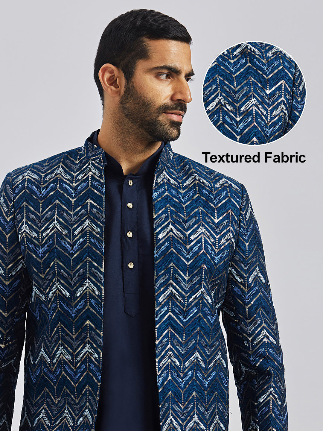 Men's Blue Silk Blend Jodhpuri