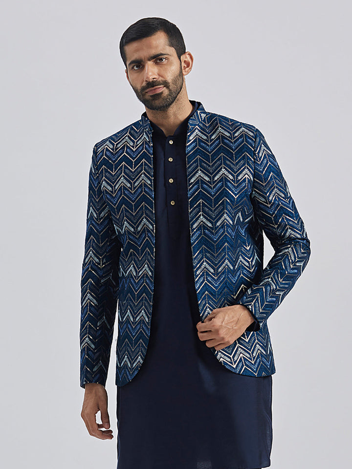 Men's Blue Silk Blend Jodhpuri
