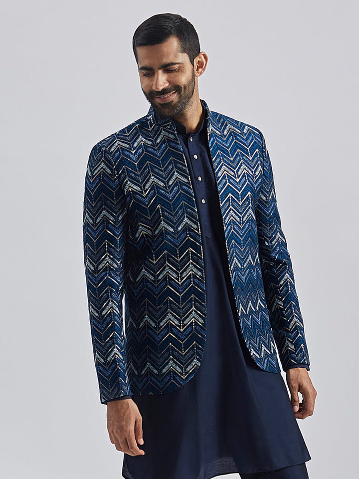 Men's Blue Silk Blend Jodhpuri