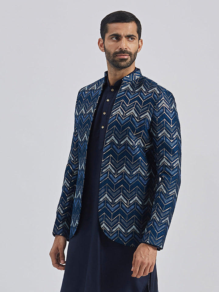 Men's Blue Silk Blend Jodhpuri