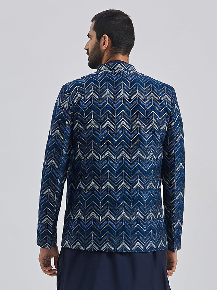 Men's Blue Silk Blend Jodhpuri