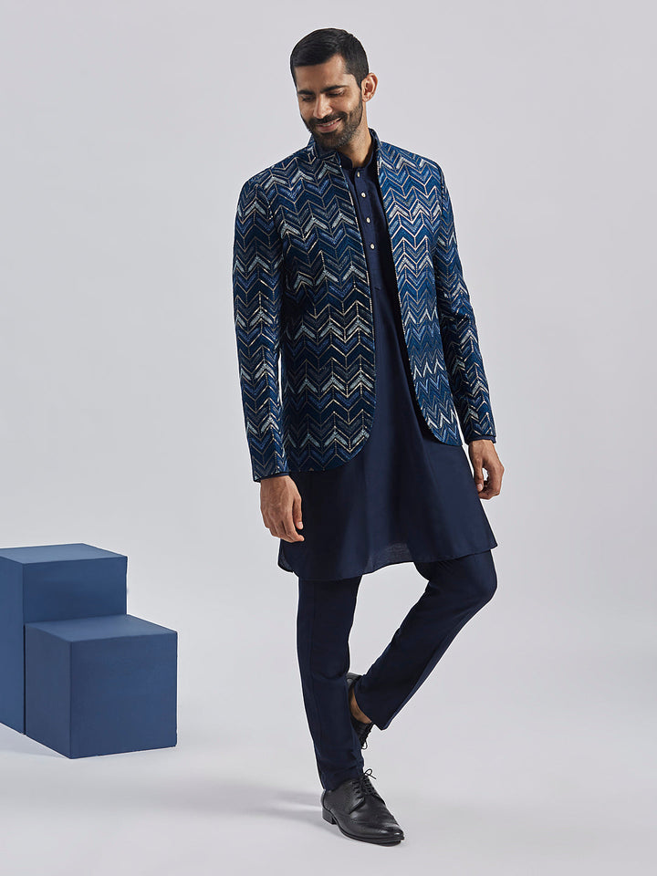 Men's Blue Silk Blend Jodhpuri