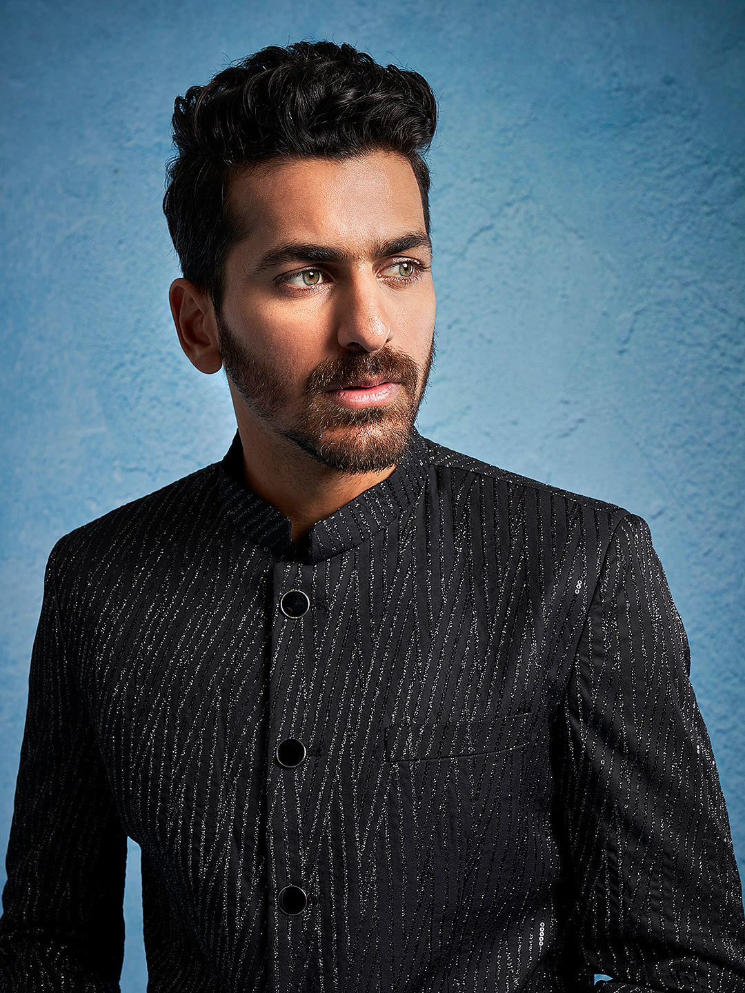 Men's Black Sequined Jodhpuri