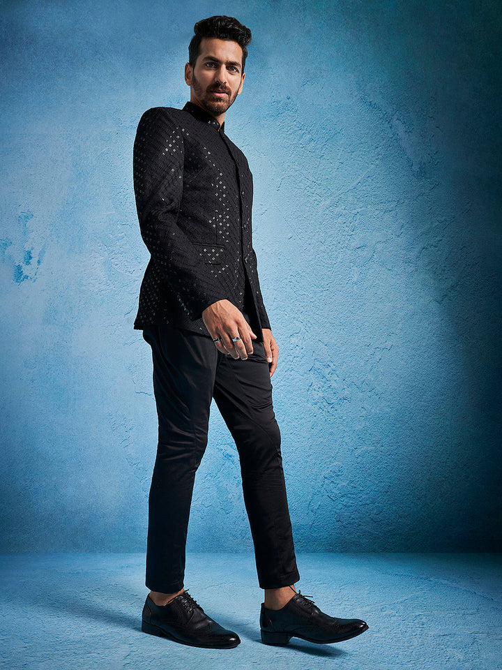 Men's Black Schiffli Jodhpuri