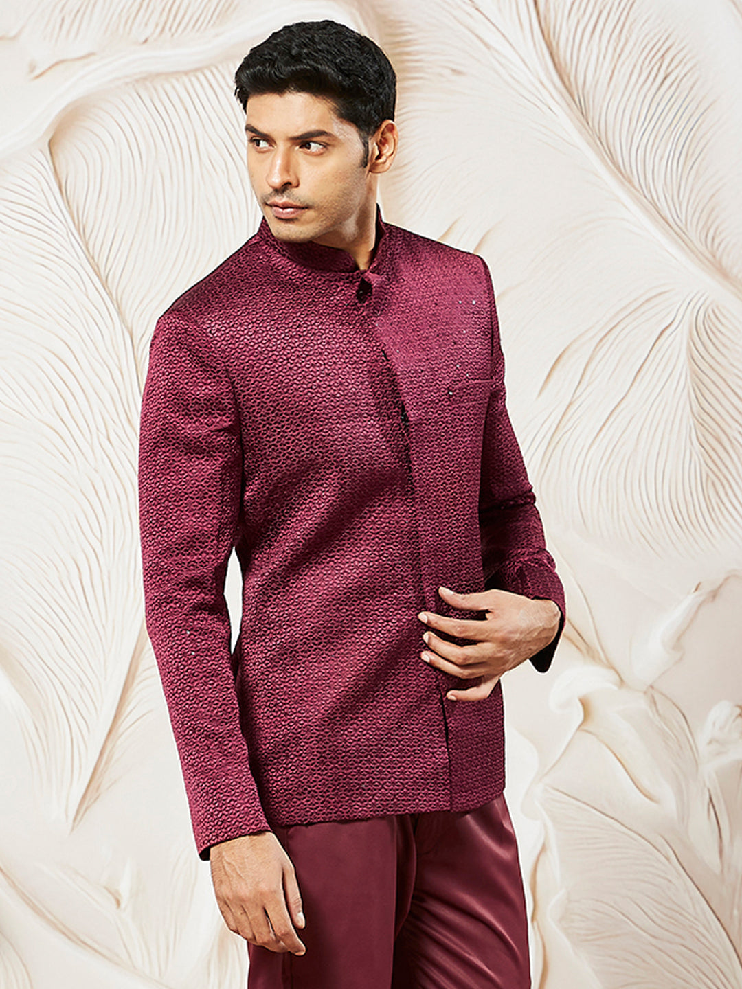 Men's Maroon Silk Blend Jodhpuri