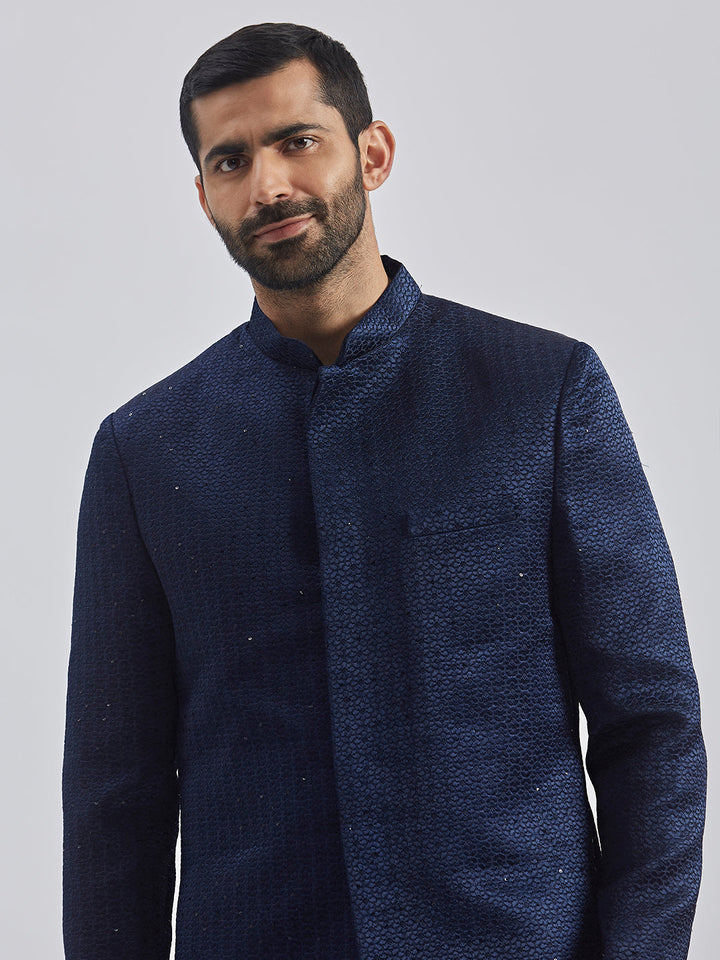 Men's Navy Blue Silk Blend Jodhpuri