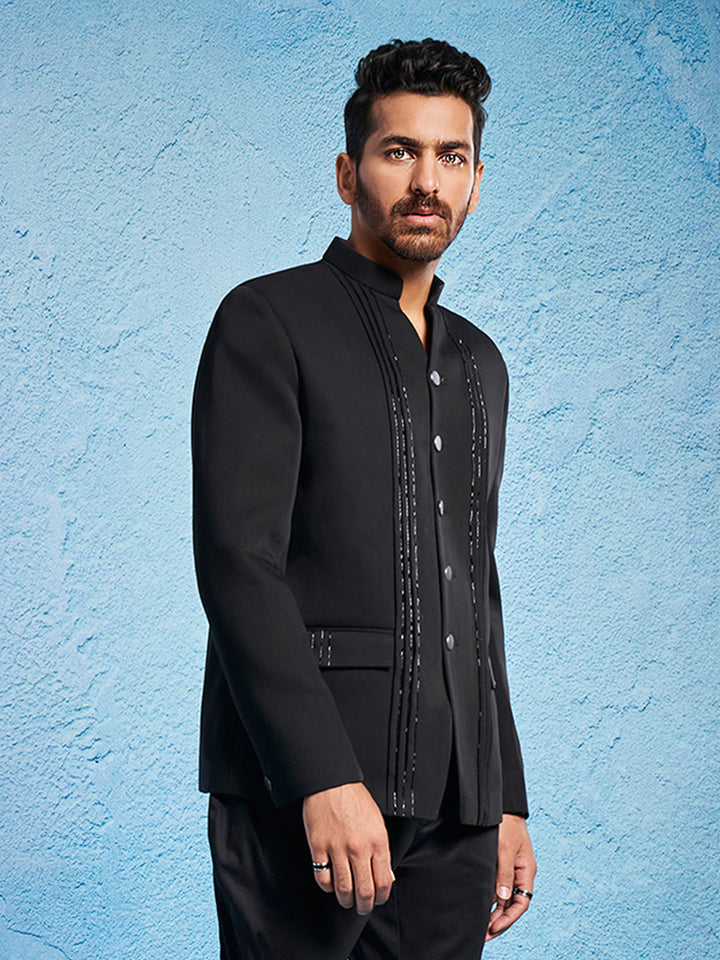 Men's Black Imported Suiting Sherwani Only Top