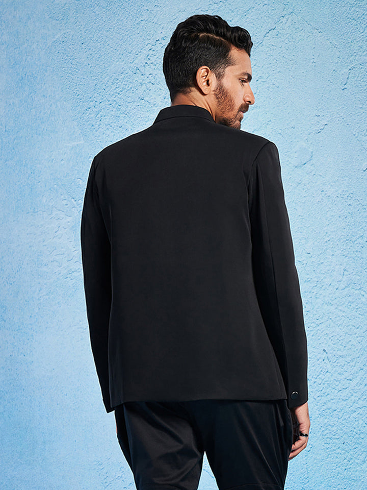 Men's Black Imported Suiting Sherwani Only Top