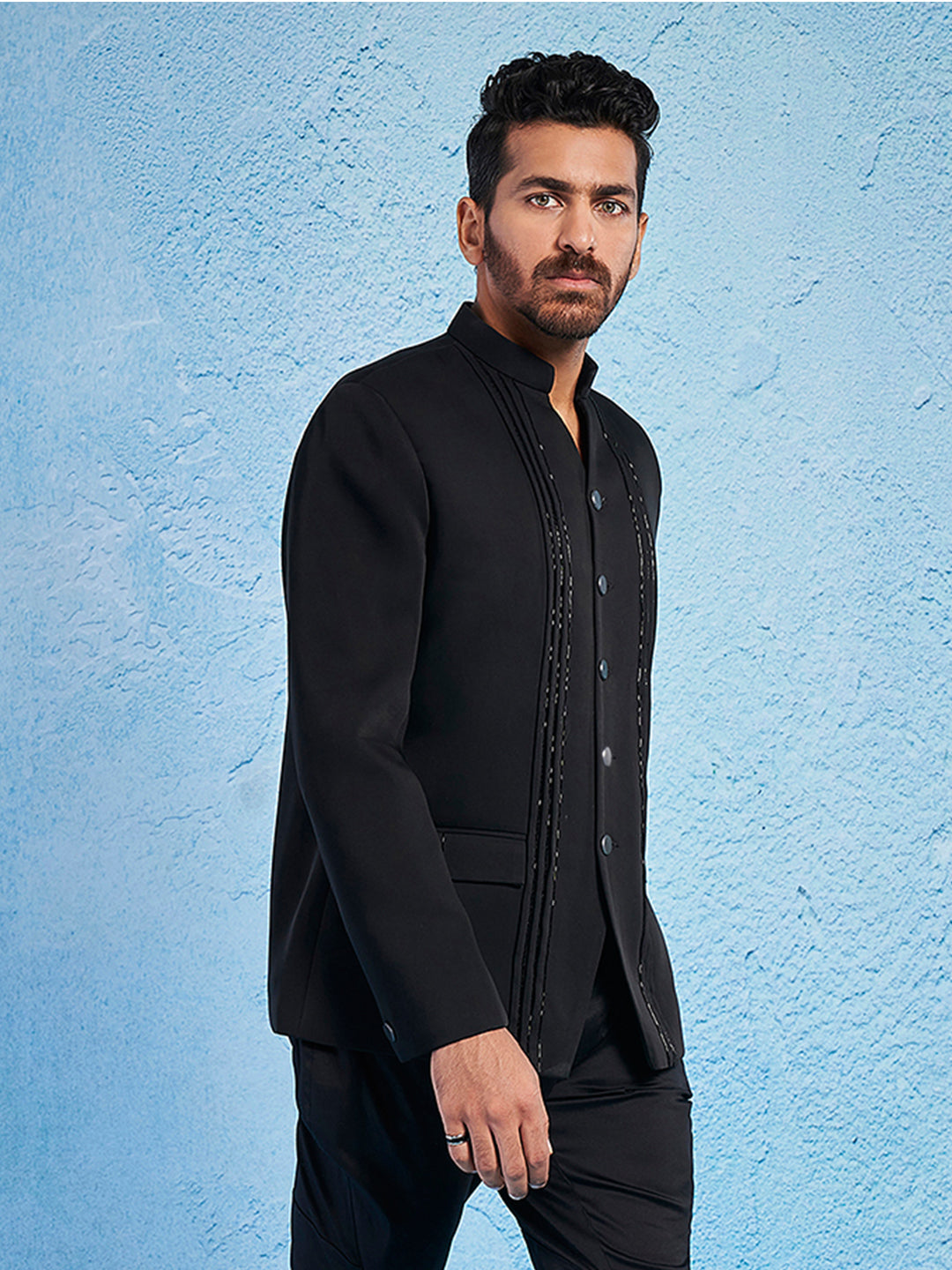 Men's Black Imported Suiting Sherwani Only Top