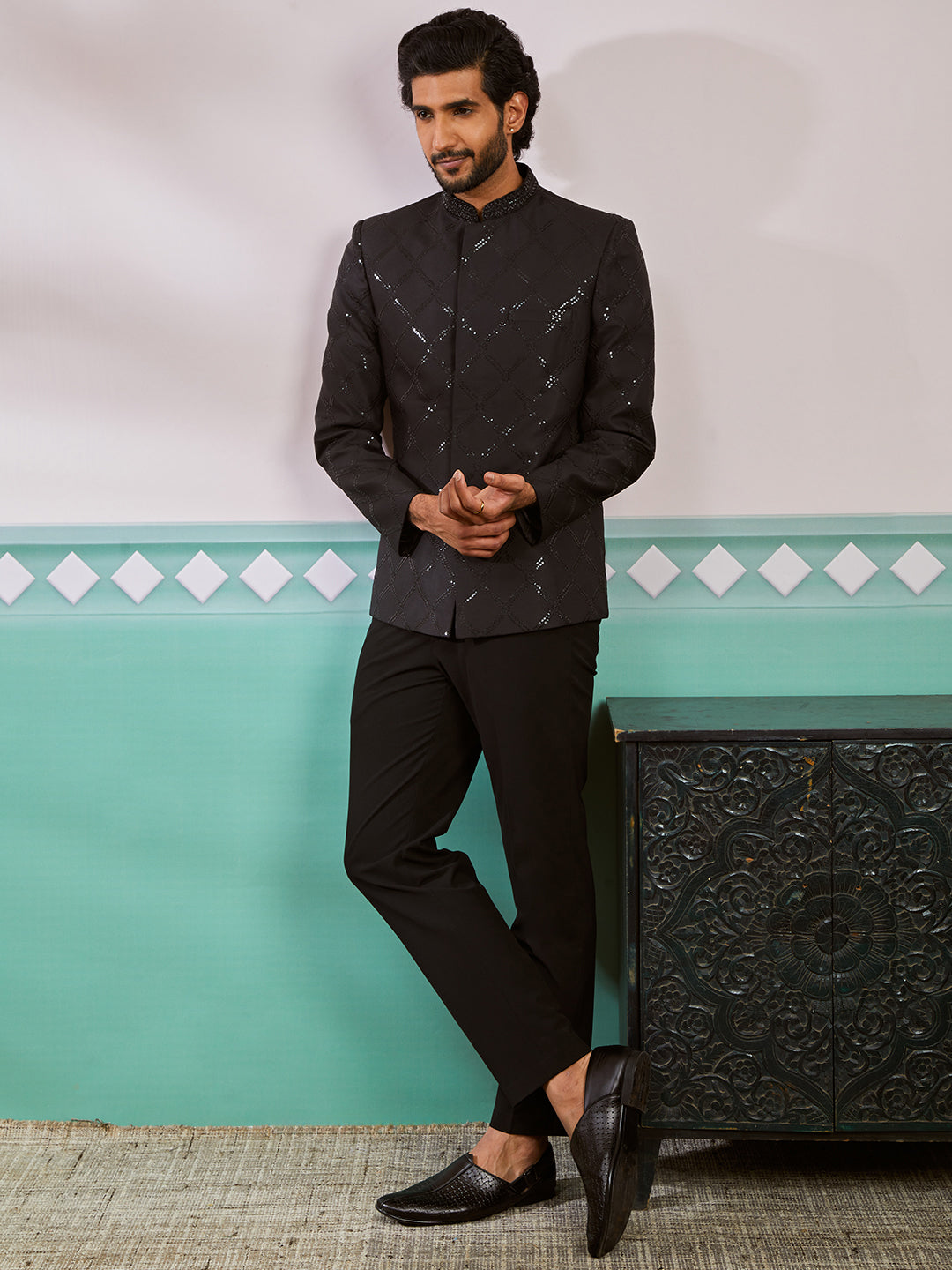 Men's Black Silk Blend Jodhpuri