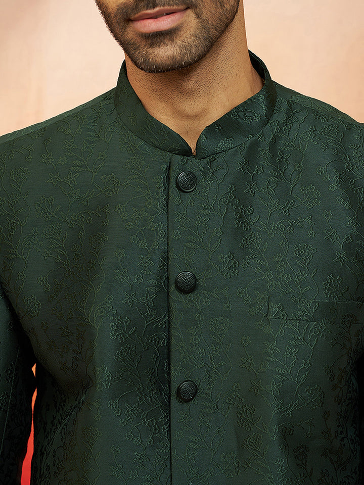 Vastramay Men Bottle Green Silk Jodhpuri