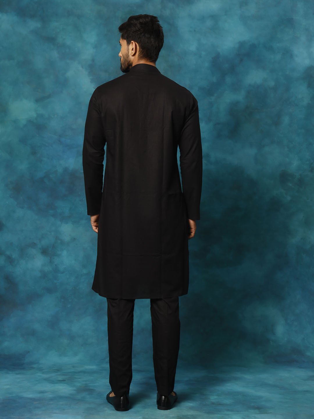 Men's Black Cotton Blend Kurta Pyjama Set