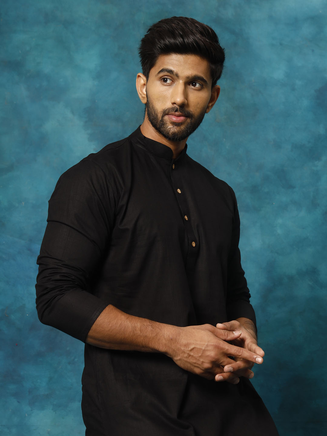 Men's Black Cotton Blend Kurta Pyjama Set