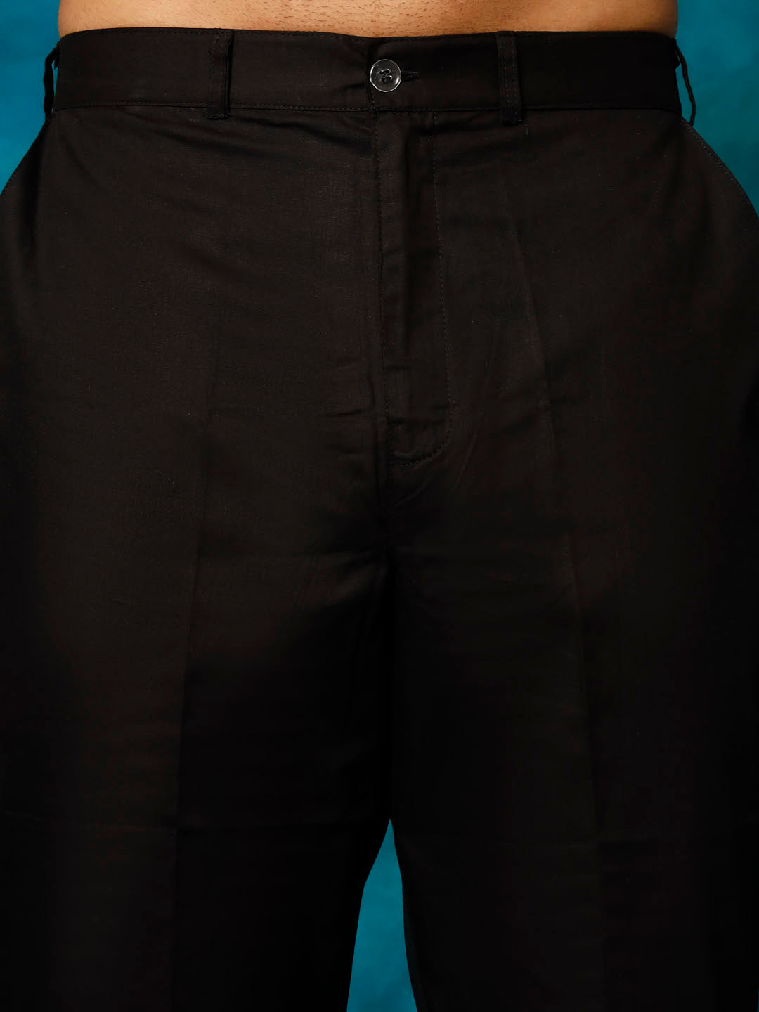 Men's Black Cotton Blend Kurta Pyjama Set