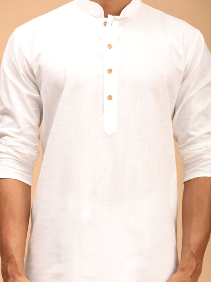 Men's White Cotton Kurta With White Solid Dhoti Set