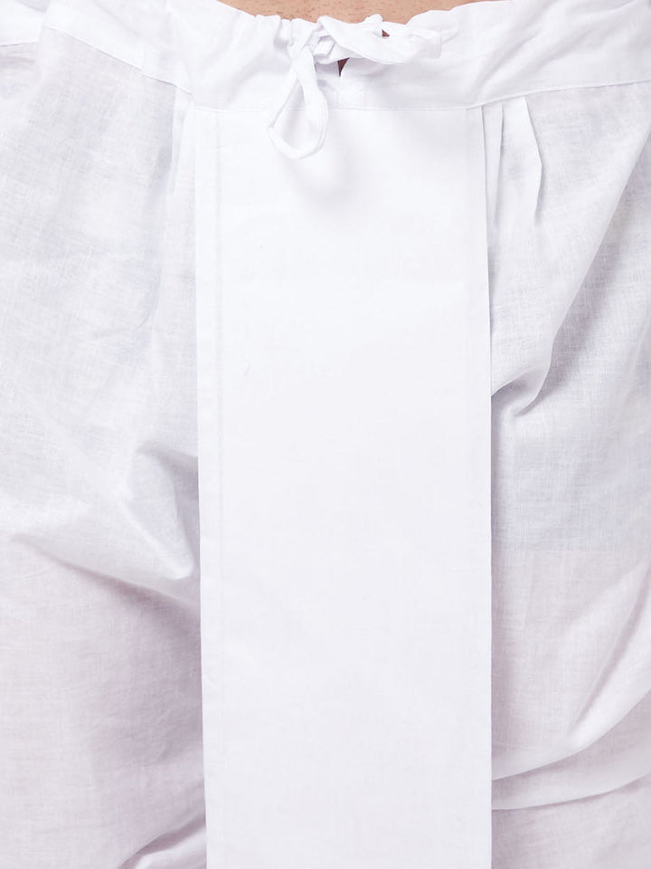 Men's Mustard And White Cotton Blend Kurta And Dhoti Set