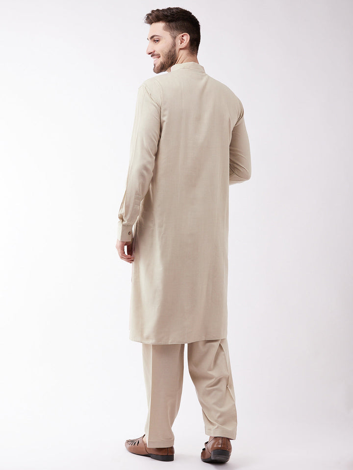 VASTRAMAY Men's Green Cotton Blend Kurta and Pyjama Set