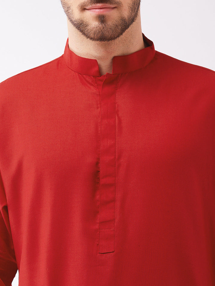 Men's Maroon Cotton Blend Kurta and Pyjama Set