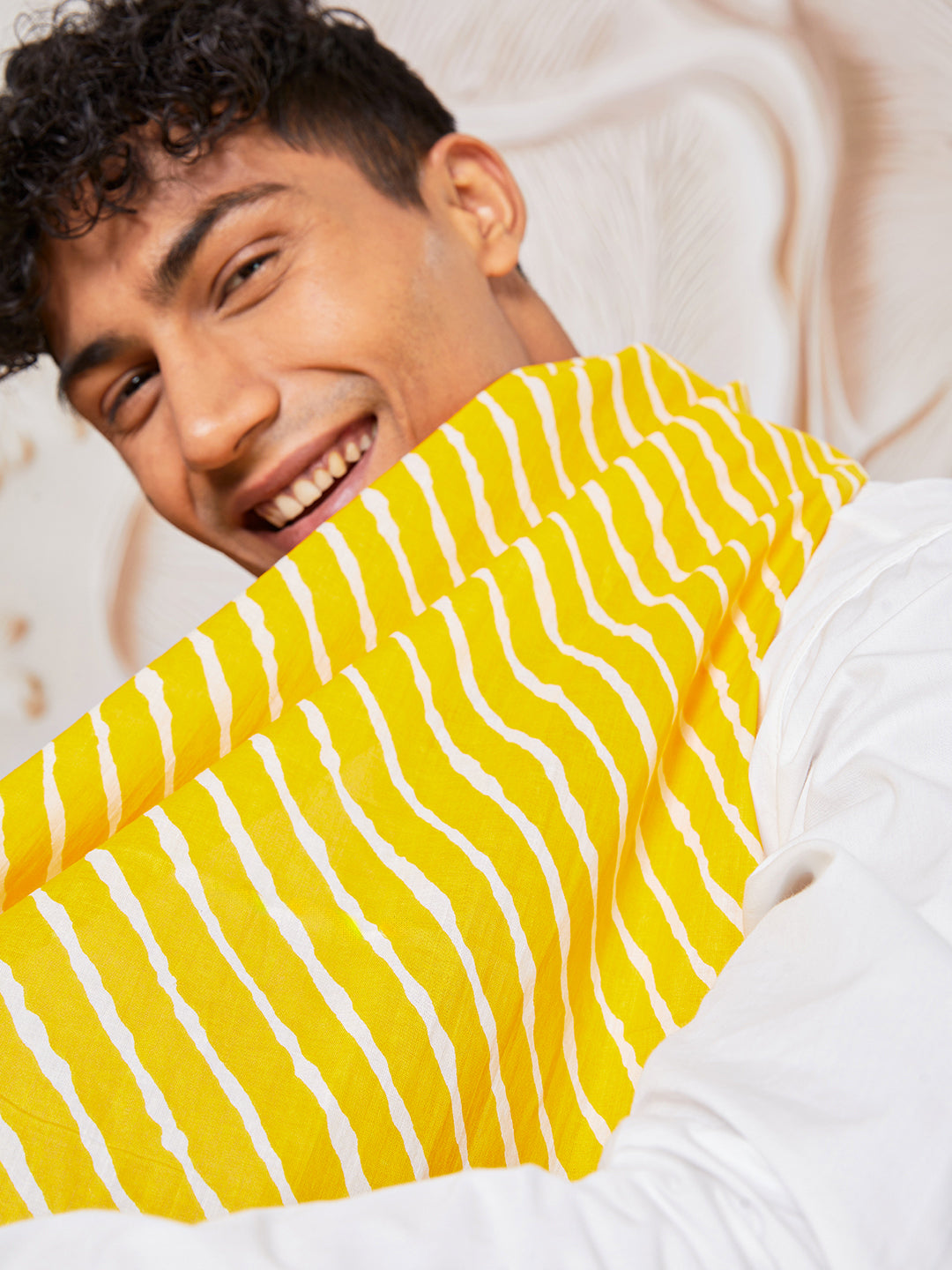 Men's White Cotton  Kurta,Pyjama And Dupatta Set