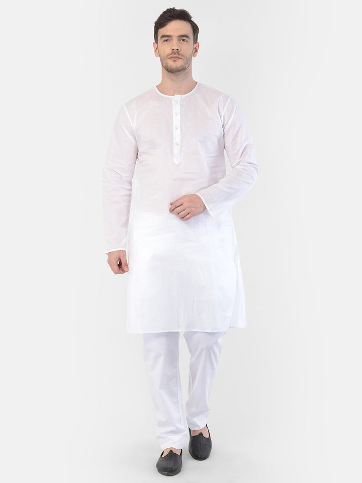 Men's White Cotton Addhi Kurta Pyjama Set