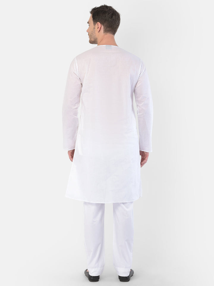 Men's White Cotton Addhi Kurta Pyjama Set