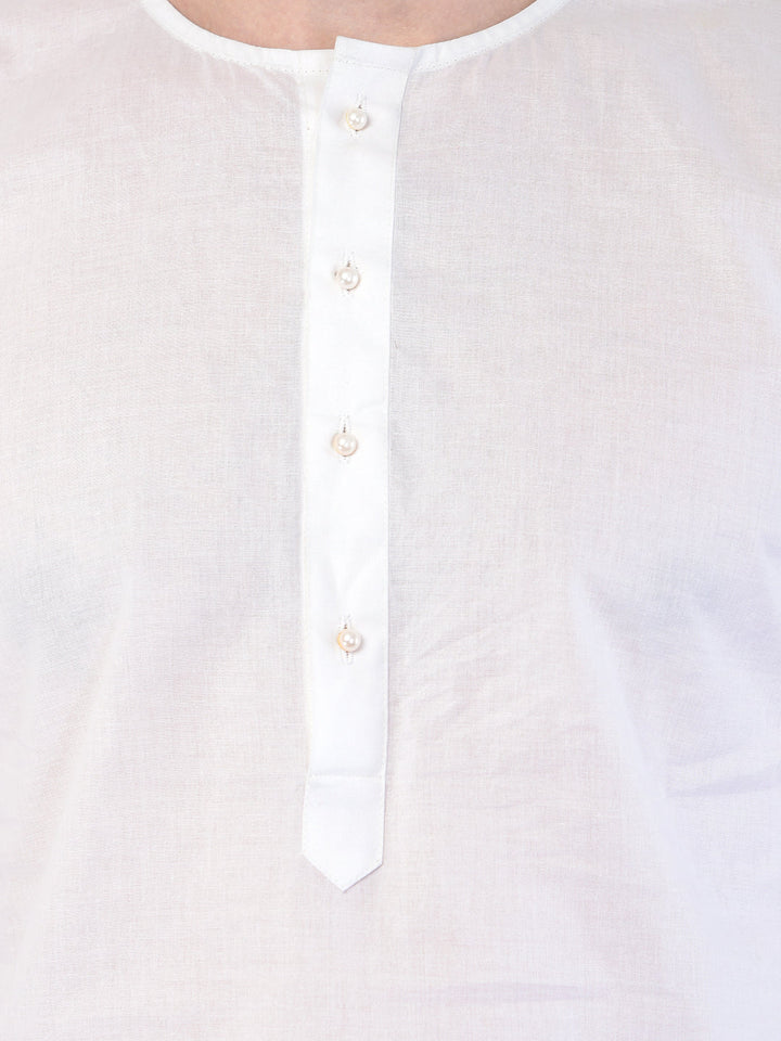 Men's White Cotton Addhi Kurta Pyjama Set