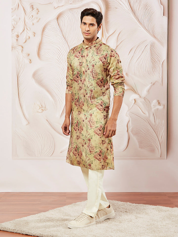 Men's Brown Silk Blend Kurta And Pyjama Set