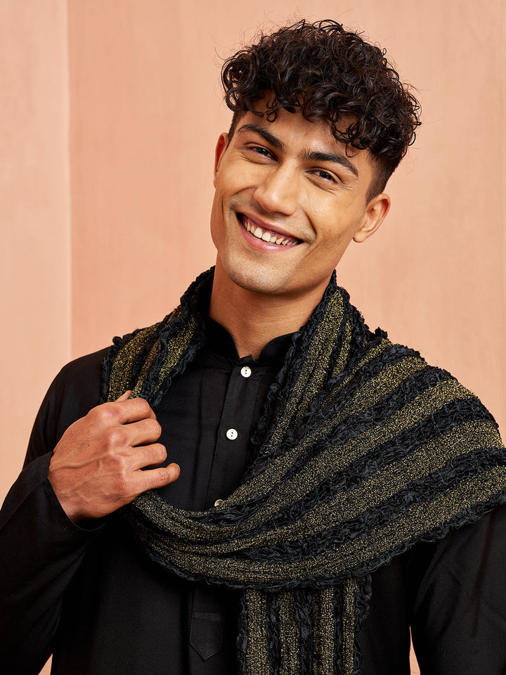 Men's Black Viscose Kurta Pyjama Dupatta Set