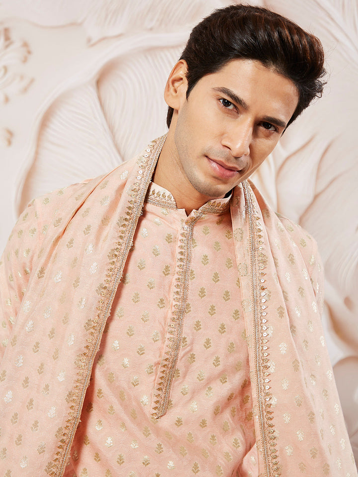 Men's Peach Silk Blend Kurta Pyjama Set