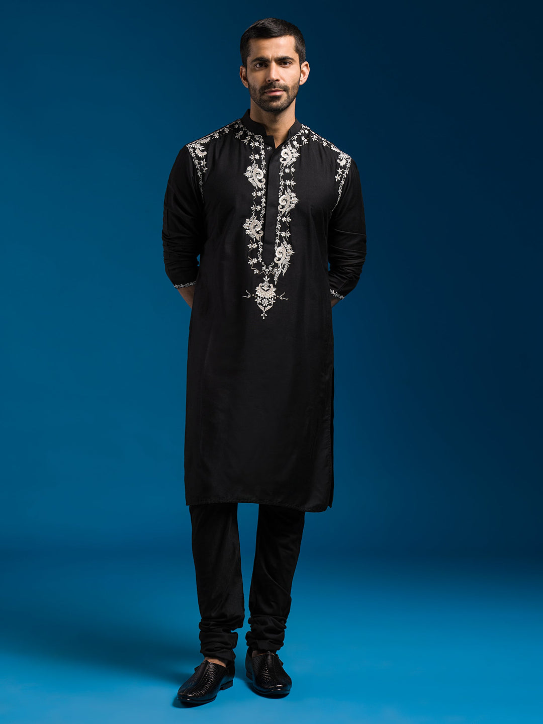 Men's Black Viscose Kurta And Pyjama Set