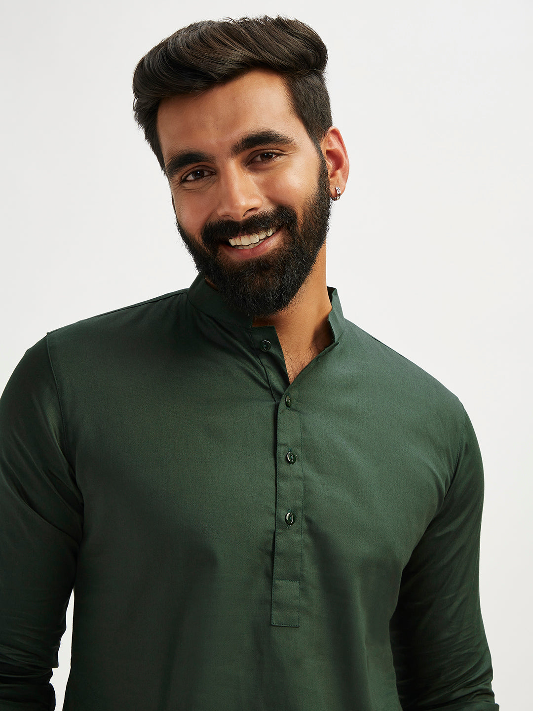 Men's Bottle Green Cotton Blend Kurta Pyjama Set