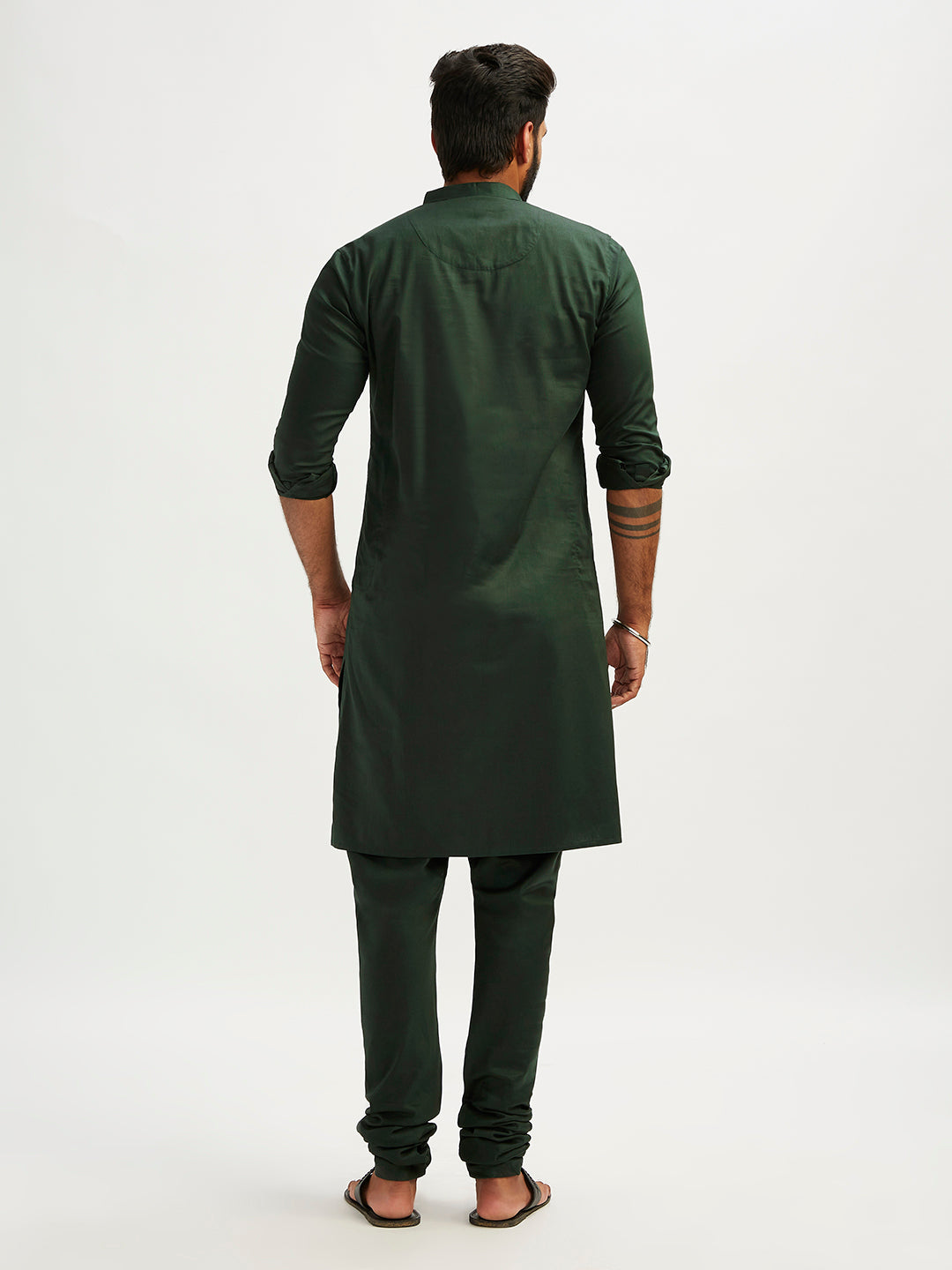 Men's Bottle Green Cotton Blend Kurta Pyjama Set