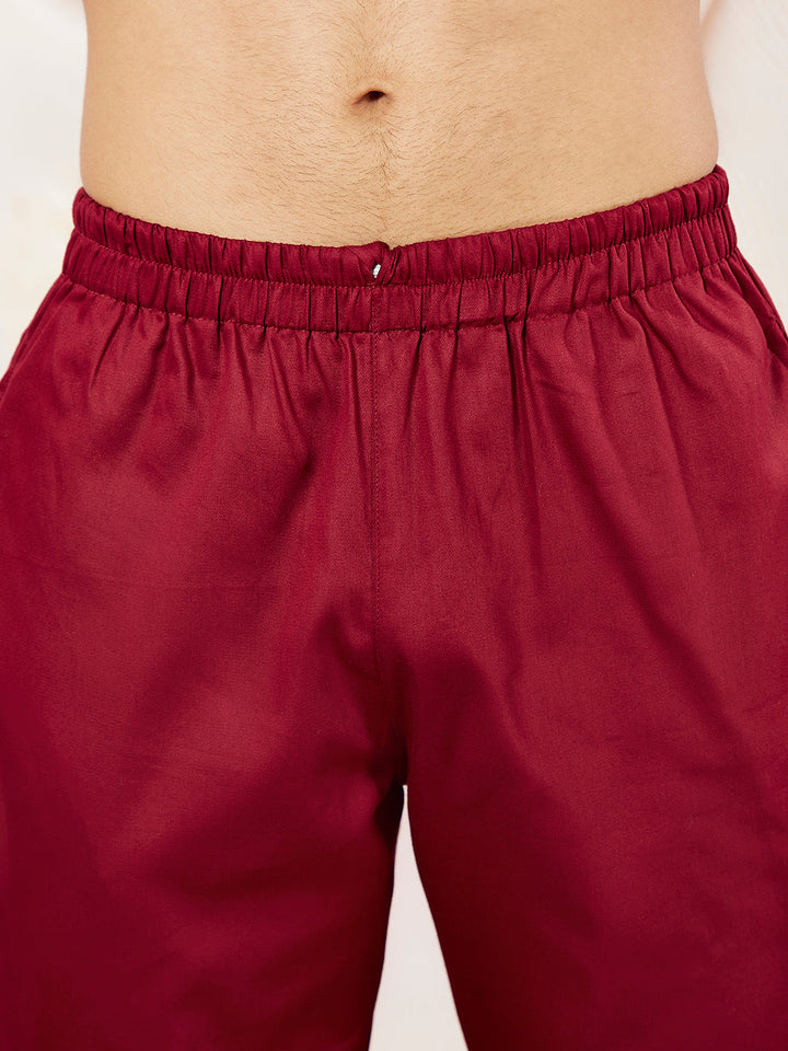 Men's Maroon Cotton Blend Kurta Pyjama Set