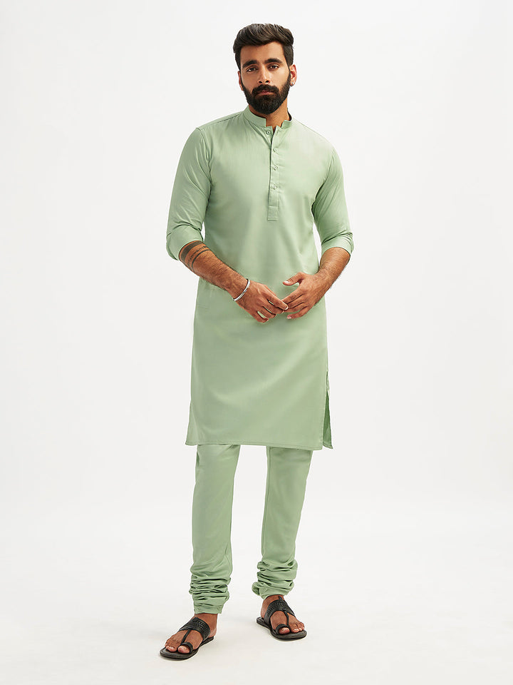 Men's Mint Green Cotton Blend Kurta Pyjama Set