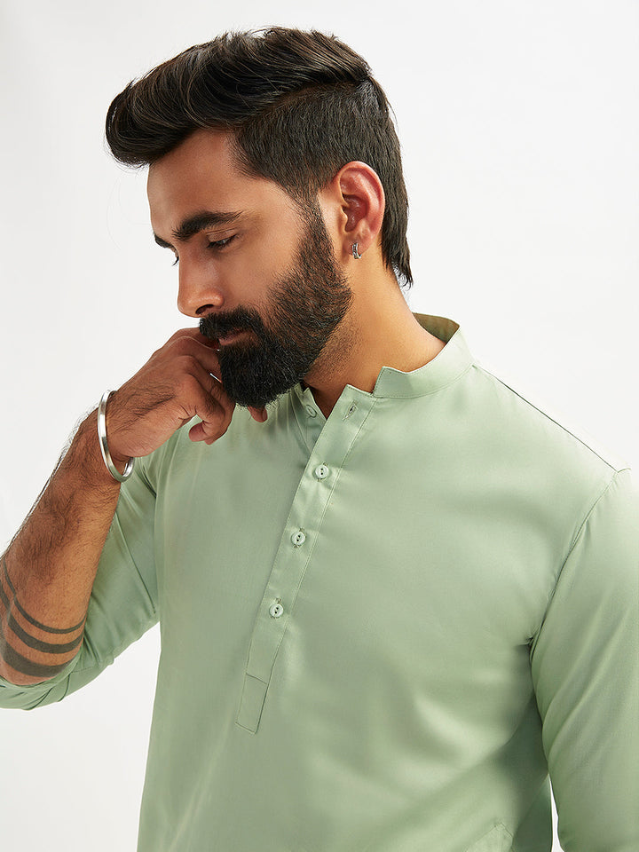 Men's Mint Green Cotton Blend Kurta Pyjama Set