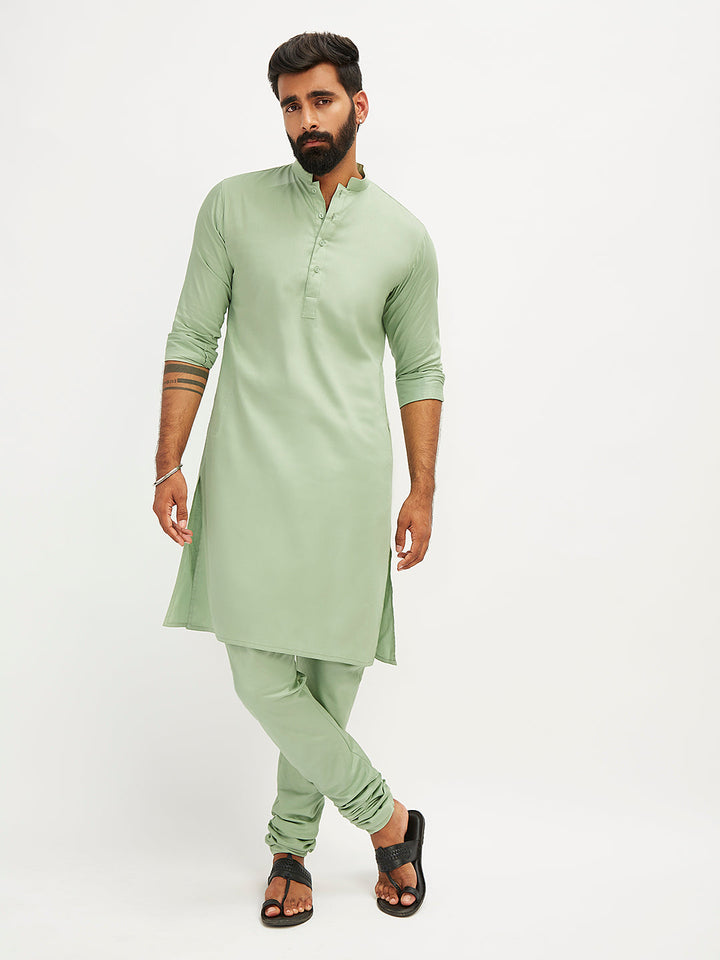 Men's Mint Green Cotton Blend Kurta Pyjama Set