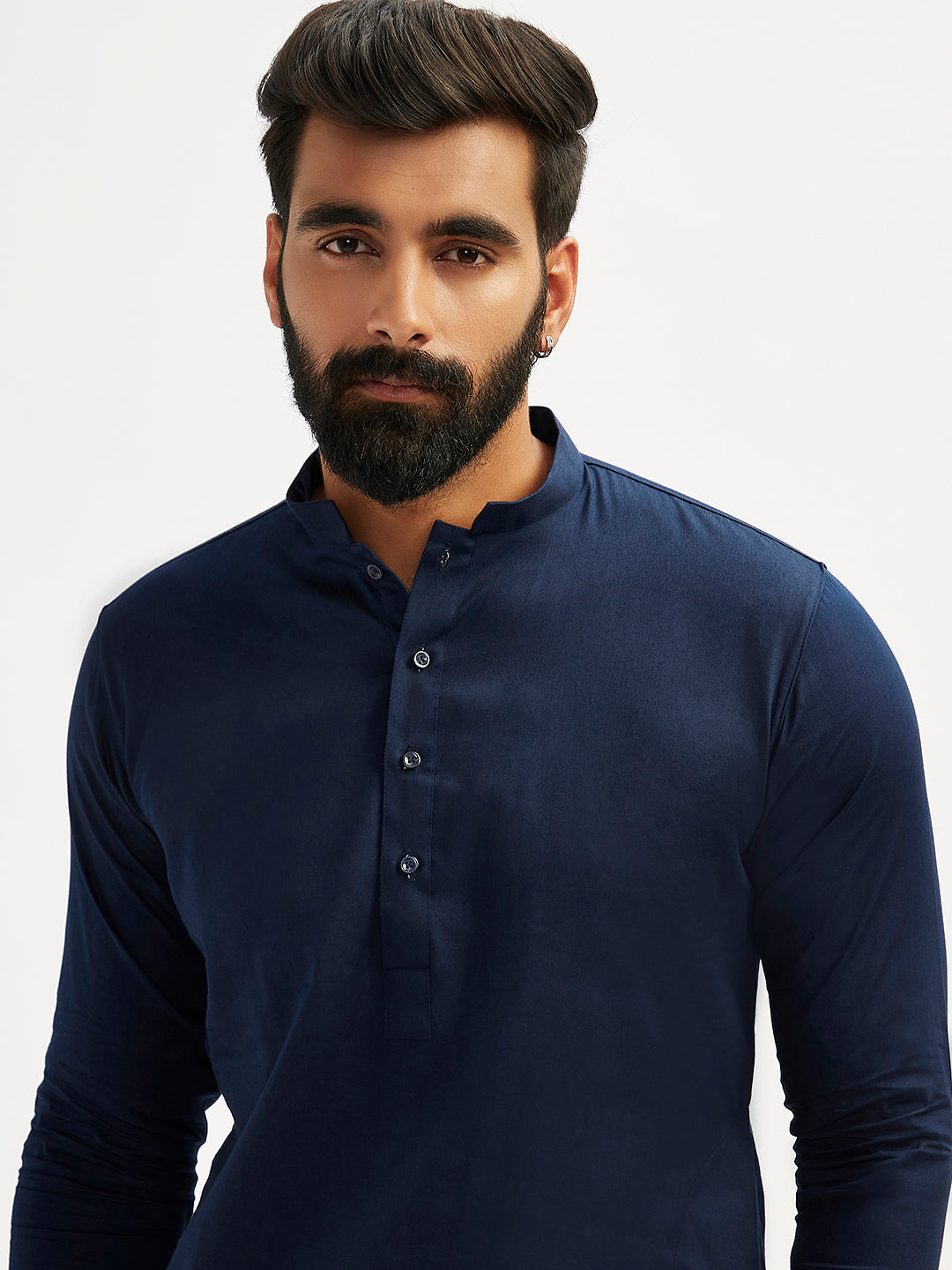 Men's Navy Blue Cotton Blend Kurta Pyjama Set