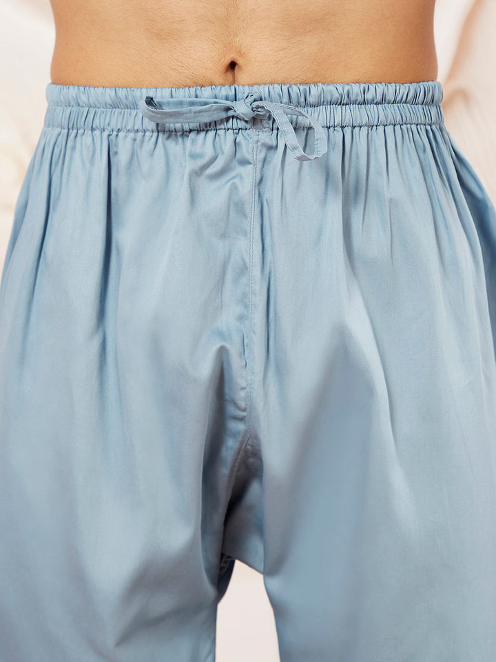 Men's Powder Blue Fine Satin Pathani Kurta Set