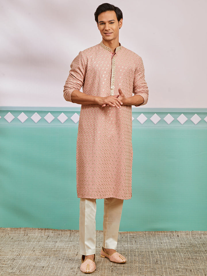 Men's Peach Rayon Kurta And Pyjama Set