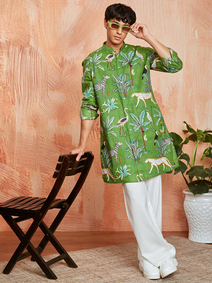 Men's Green Cotton Kurta