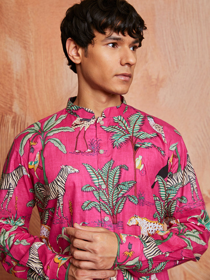 Men's Pink Cotton Kurta